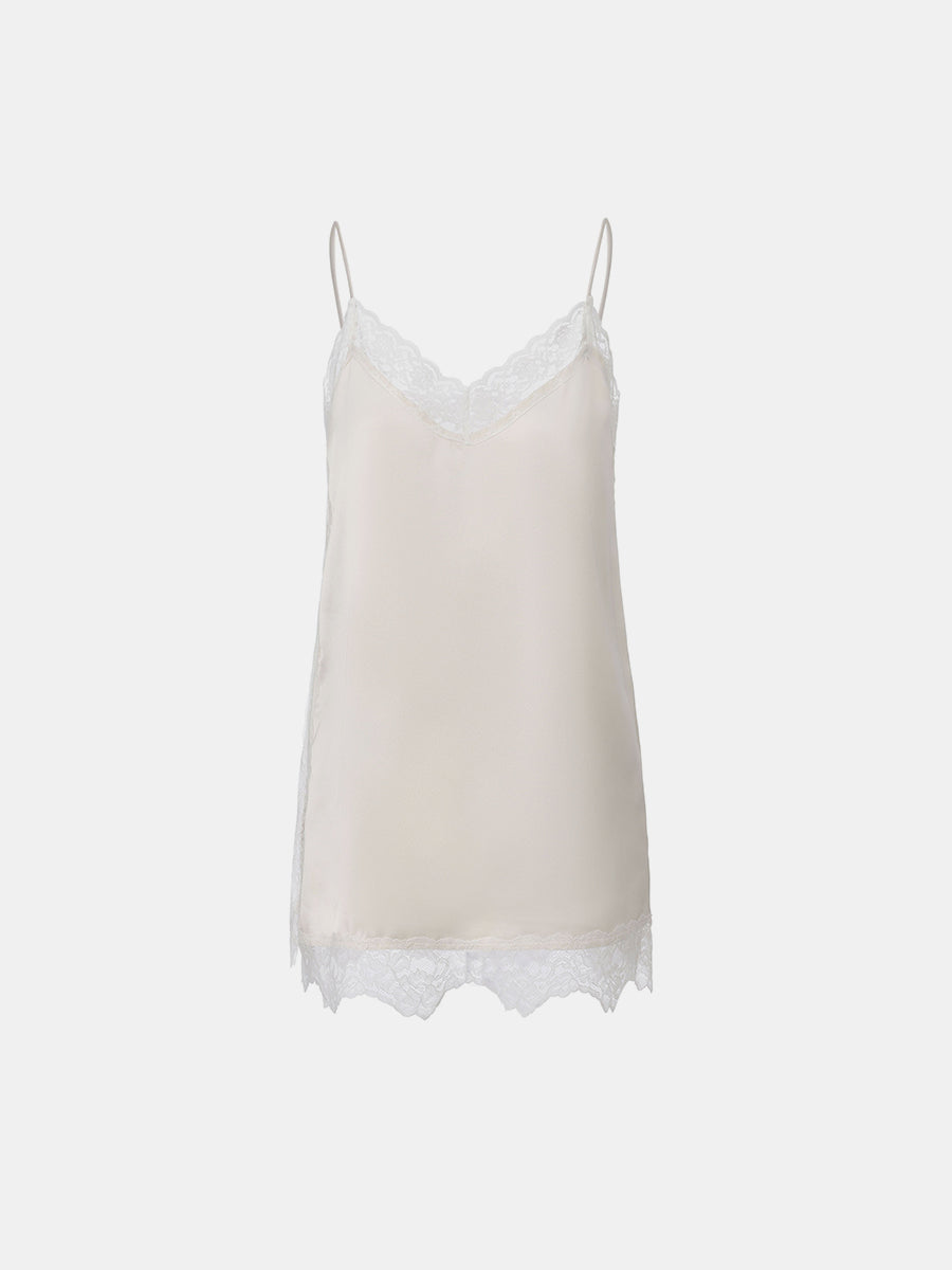 Lace-Trimmed Satin Camisole Top