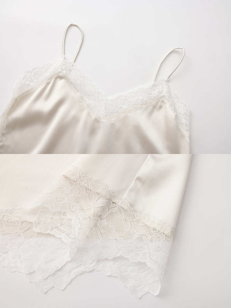 Lace-Trimmed Satin Camisole Top