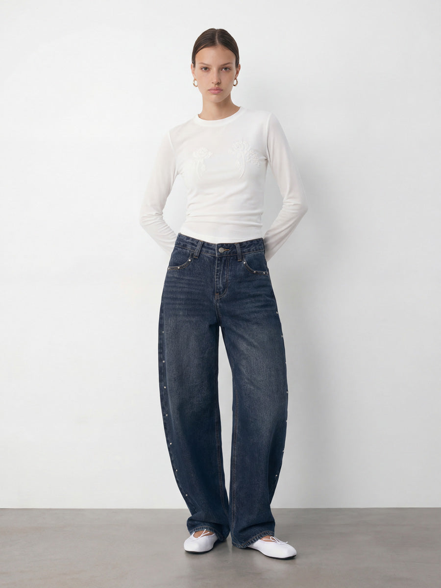 Rivet Barrel-Leg Jeans
